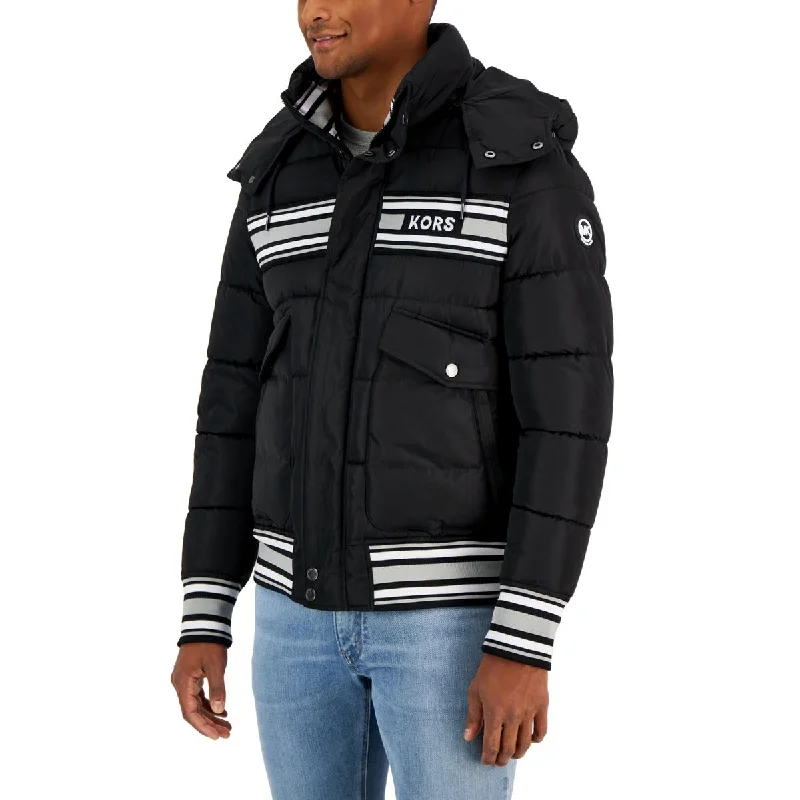 men's velvet jackets -Michael Kors Mens Quilted Racing Stripe Puffer Jacket