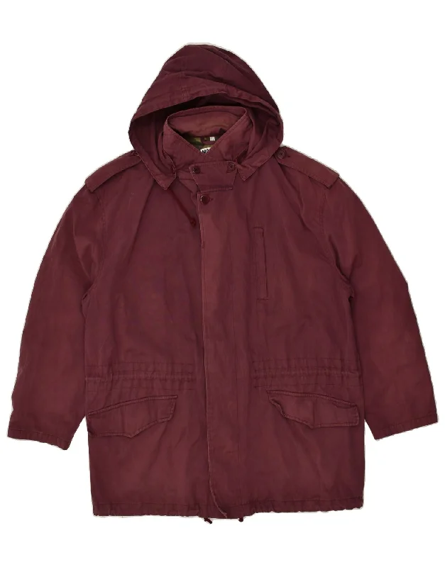 men's casual leather jackets -MOSCHINO Mens Hooded Military Jacket IT 52 XL Burgundy