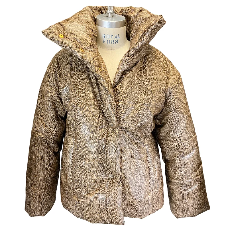 men's breathable jackets -Nanushka Tan Snake Print Puffer Jacket