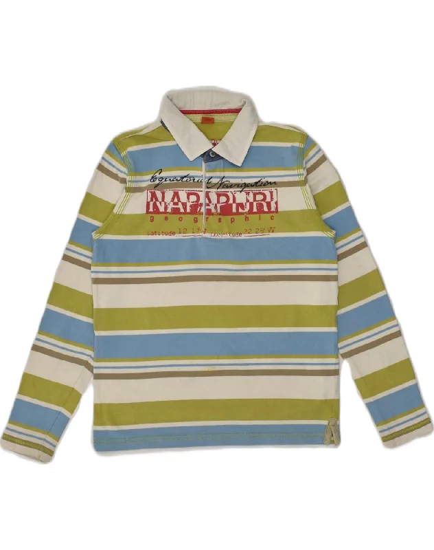 men's casual fit polo shirts -NAPAPIJRI Boys Graphic Long Sleeve Polo Shirt 10-11 Years Multicoloured