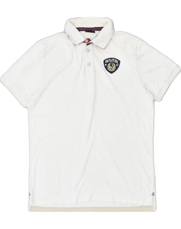 luxury embroidered polo shirts -NAPAPIJRI Boys Polo Shirt 15-16 Years XL White Cotton