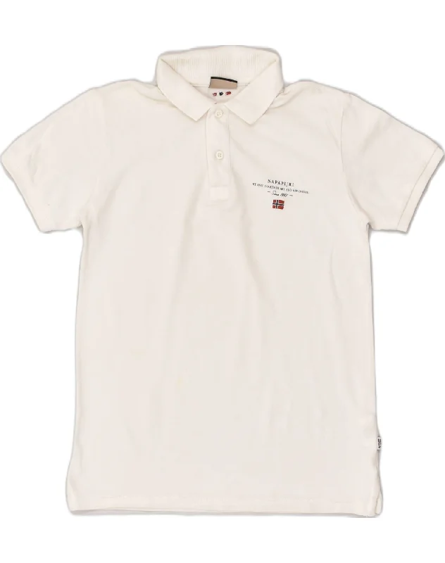 men's golf-style polo shirts -NAPAPIJRI Boys Polo Shirt 8-9 Years White Cotton