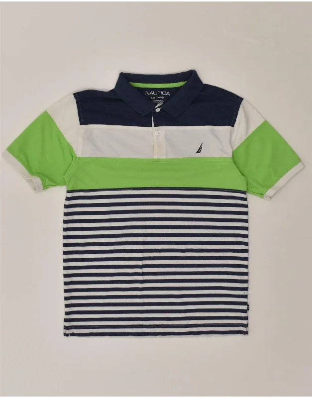 men's casual wear polo shirts -NAUTICA Boys Polo Shirt 14-15 Years Large Beige Striped Cotton