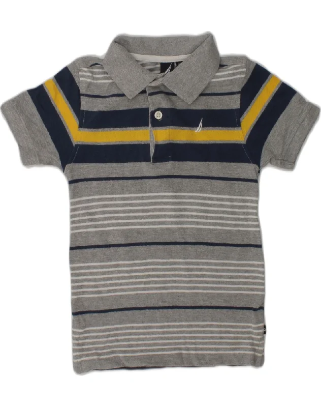 men's fashion polo shirts -NAUTICA Boys Polo Shirt 3-4 Years Small  Grey Striped Cotton