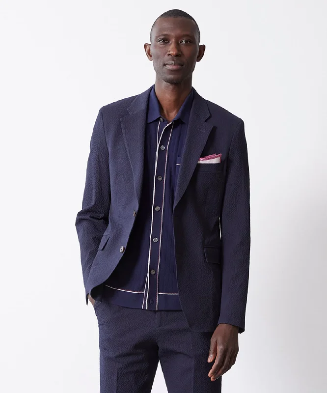 men's trench coats for winter -Italian Seersucker Sutton Suit Jacket in Navy