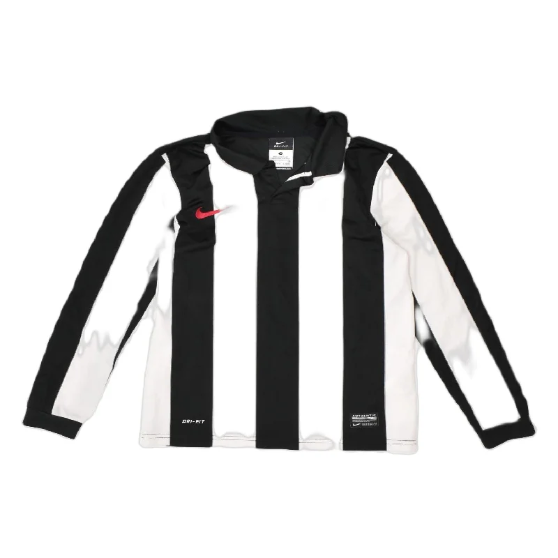 men's regular pique polo shirts -NIKE Boys Dri Fit Long Sleeve Polo Shirt 8-9 Years Small Black Striped