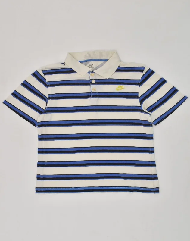 men's striped polo shirts -NIKE Boys Polo Shirt 10-11 Years Medium Blue Striped Cotton