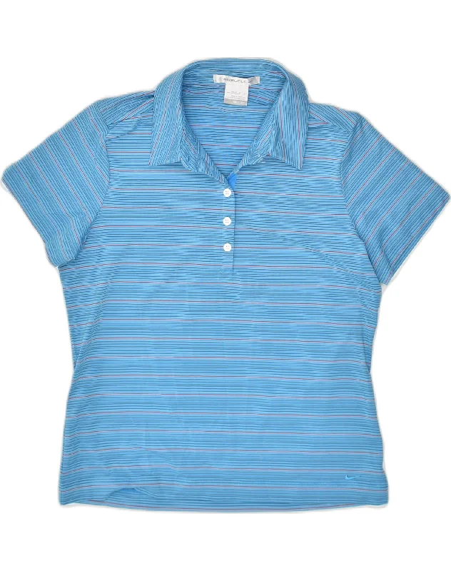 men's classic striped polo shirts -NIKE Girls Loose Fit Polo Shirt 8-9 Years Medium Blue Striped Polyester