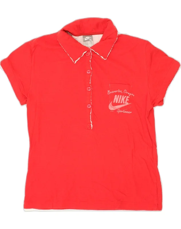 men's luxury polo shirts -NIKE Girls Polo Shirt 15-16 Years XL Red Cotton