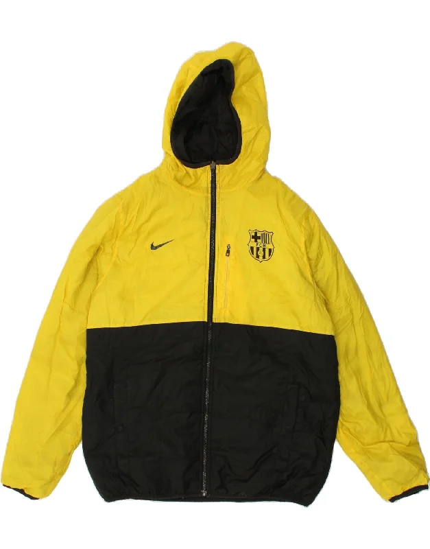 men's casual zippered jackets -NIKE Mens FCB Hooded Reversible Jacket UK 42 XL Yellow Colourblock