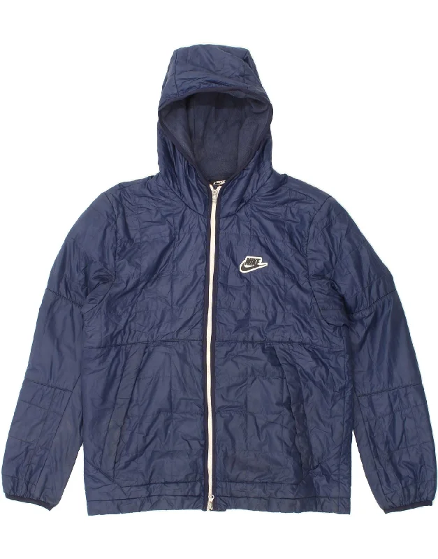 men's parka jackets -NIKE Mens Hooded Padded Jacket UK 38 Medium Navy Blue Polyester