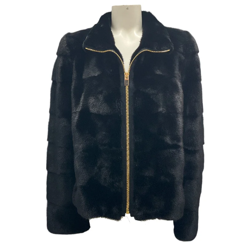 military-inspired jackets for men -Norman Ambrose Black Zip-Front Mink Fur Jacket