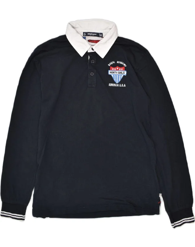 men's polo shirts with side vents -NORTH SAILS Boys Long Sleeve Rugby Polo Shirt 11-12 Years Navy Blue Cotton