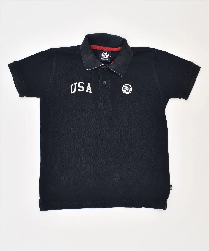 men's stylish sport polo shirts -NORTH SAILS Boys USA Graphic Polo Shirt 7-8 Years Black Cotton