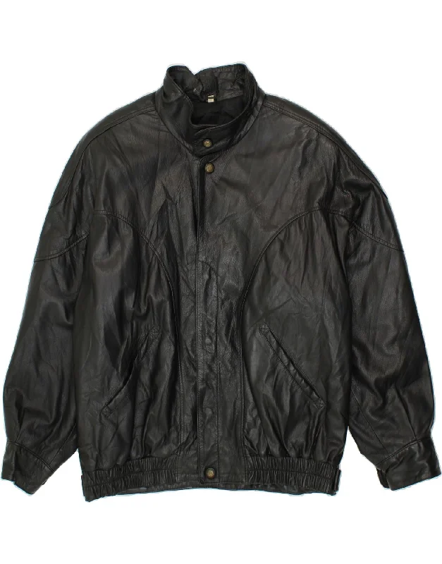 men's sleek jackets -OLTREMODA Mens Loose Fit Leather Jacket IT 48 Medium Black Leather