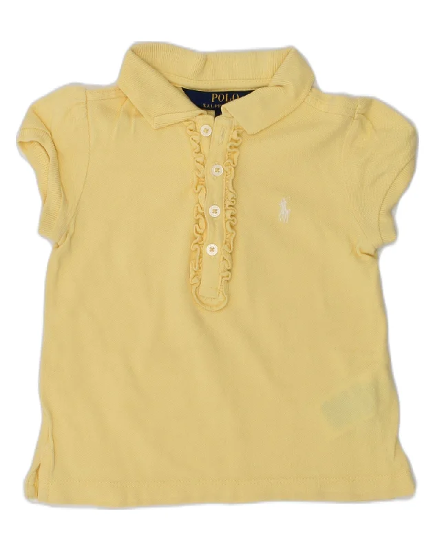 men's durable cotton polo shirts -POLO RALPH LAUREN Baby Girls Polo Shirt 18-24 Months Yellow Cotton