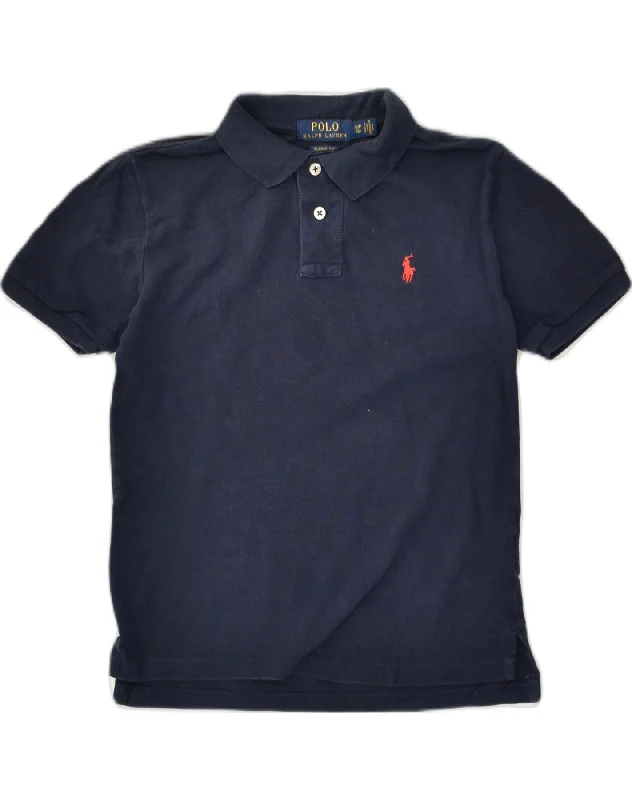 men's cotton blend polo shirts -POLO RALPH LAUREN Boys Classic Fit Polo Shirt 7-8 Years Small Navy Blue