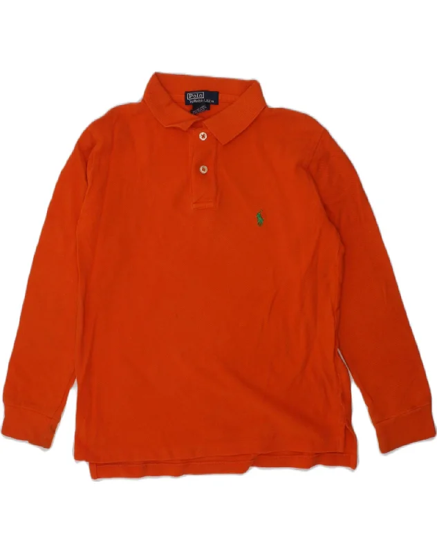 men's slim-fit polo shirts -POLO RALPH LAUREN Boys Long Sleeve Polo Shirt 6-7 Years Orange Cotton