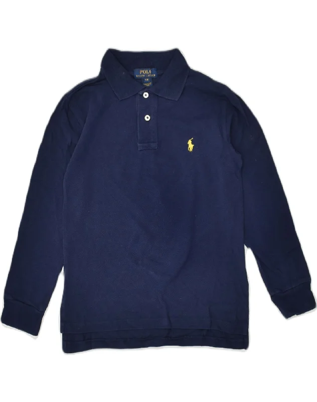 men's short-sleeve polo shirts -POLO RALPH LAUREN Boys Long Sleeve Polo Shirt 7-8 Years Small Navy Blue