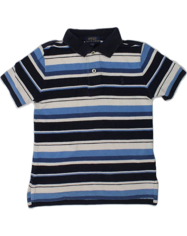 men's designer casual polo shirts -POLO RALPH LAUREN Boys Polo Shirt 3-4 Years Blue Striped Cotton