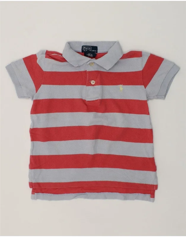 men's breathable short sleeve polo shirts -POLO RALPH LAUREN Boys Polo Shirt 3-4 Years Red Striped Cotton