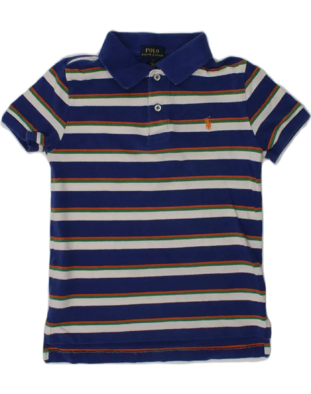 men's polo shirts with designs -POLO RALPH LAUREN Boys Polo Shirt 6-7 Years Blue Striped Cotton