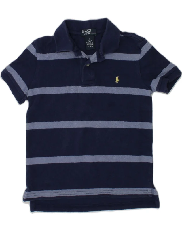 versatile cotton polo shirts -POLO RALPH LAUREN Boys Polo Shirt 6-7 Years Blue Striped Cotton