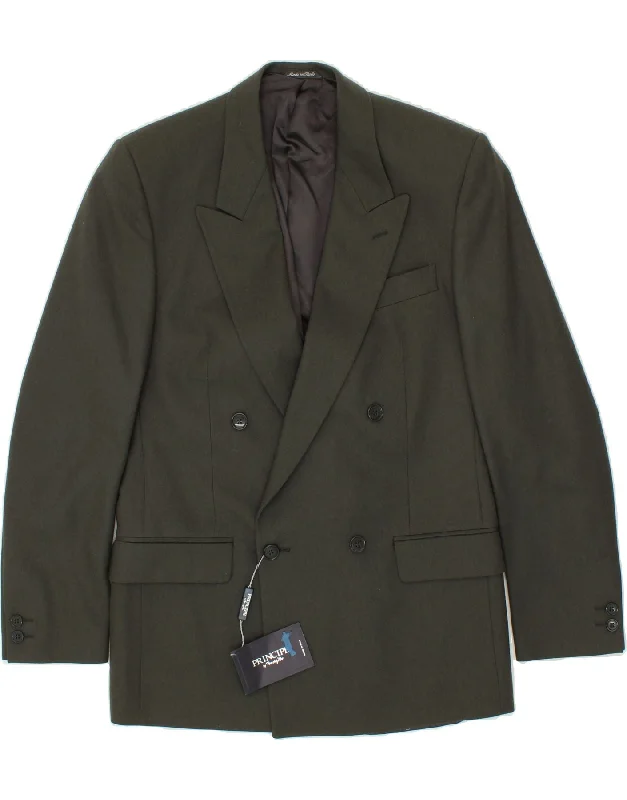 men's peacoats for casual wear -PRINCIPE Mens Double Breasted Blazer Jacket IT 46 Small Green Virgin Wool