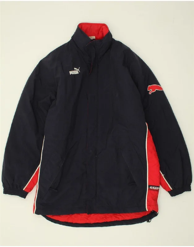 men's fleece-lined zip-up jackets -PUMA Mens Windbreaker Jacket UK 38 Medium Navy Blue Colourblock Nylon