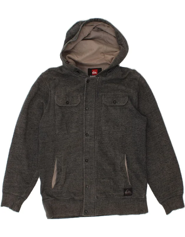 men's fitted jackets -QUIKSILVER Mens Hooded Bomber Jacket UK 36 Small Grey Flecked