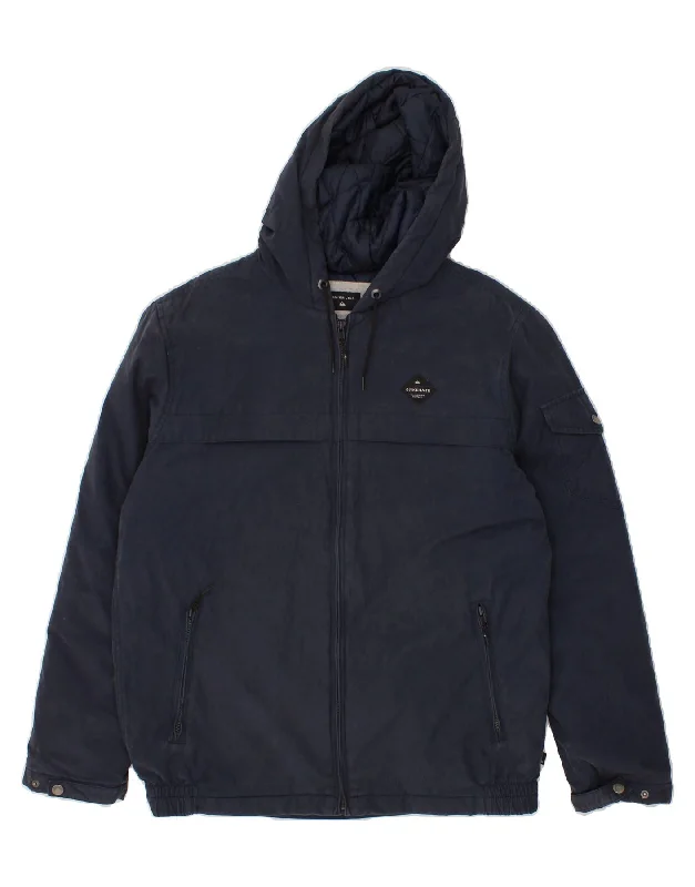 men's insulated rain jackets -QUIKSILVER Mens Hooded Padded Jacket UK 38 Medium Navy Blue Cotton