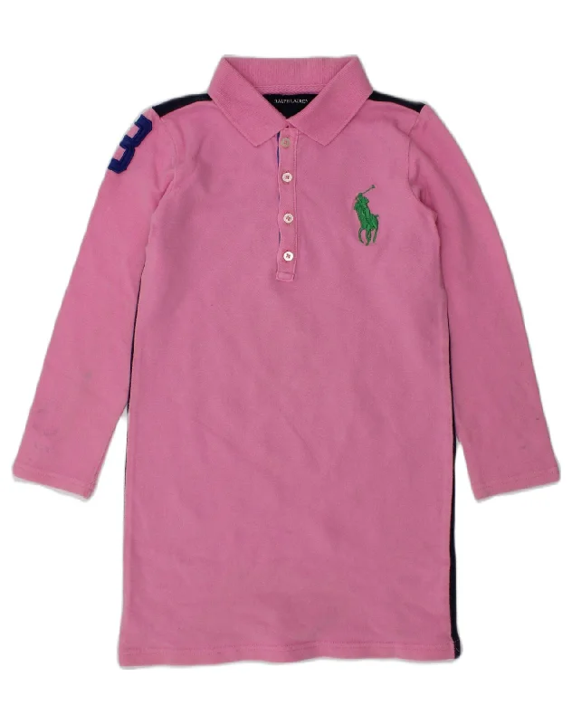 men's lightweight performance polo shirts -RALPH LAUREN Boys 3/4 Sleeve Rugby Polo Shirt 5-6 Years Pink Colourblock