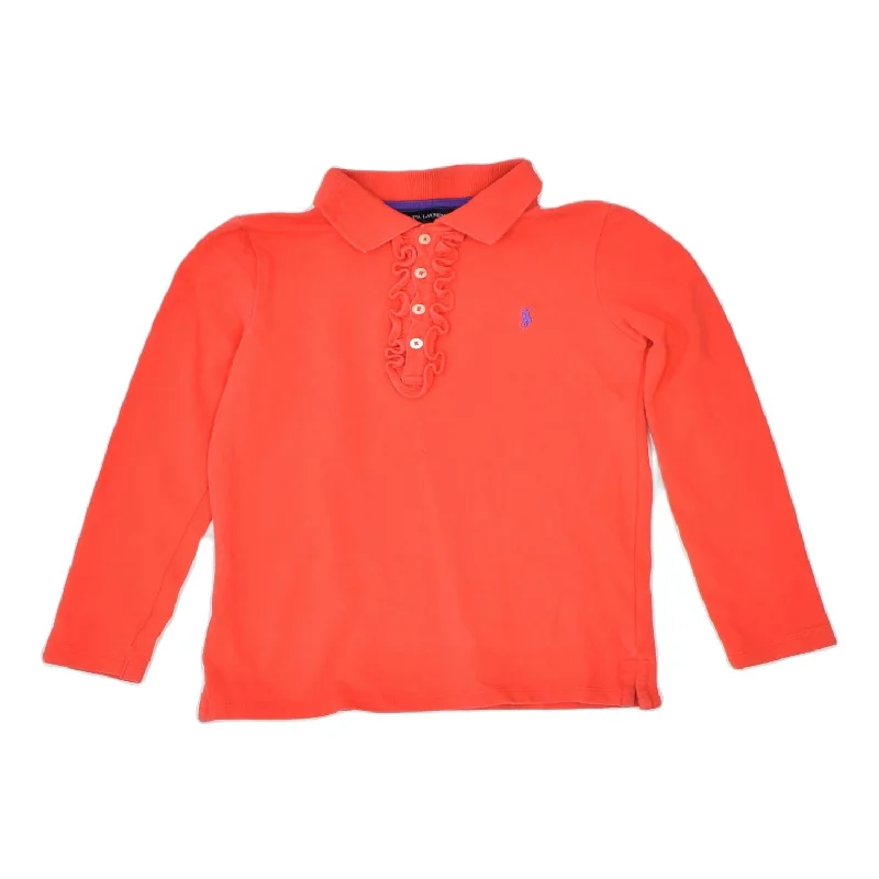 stylish plain polo shirts for men -RALPH LAUREN Girls Long Sleeve Polo Shirt 5-6 Years Red Cotton