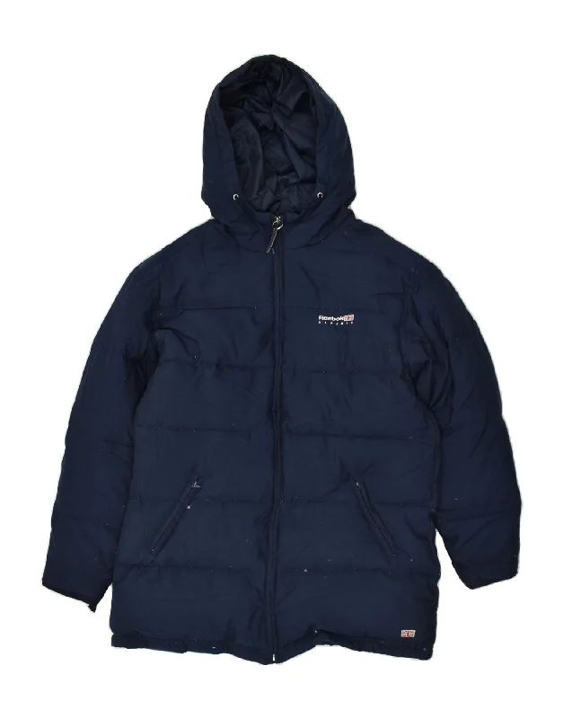 stylish jackets for men -REEBOK Mens Hooded Padded Jacket UK 38 Medium Navy Blue Polyester