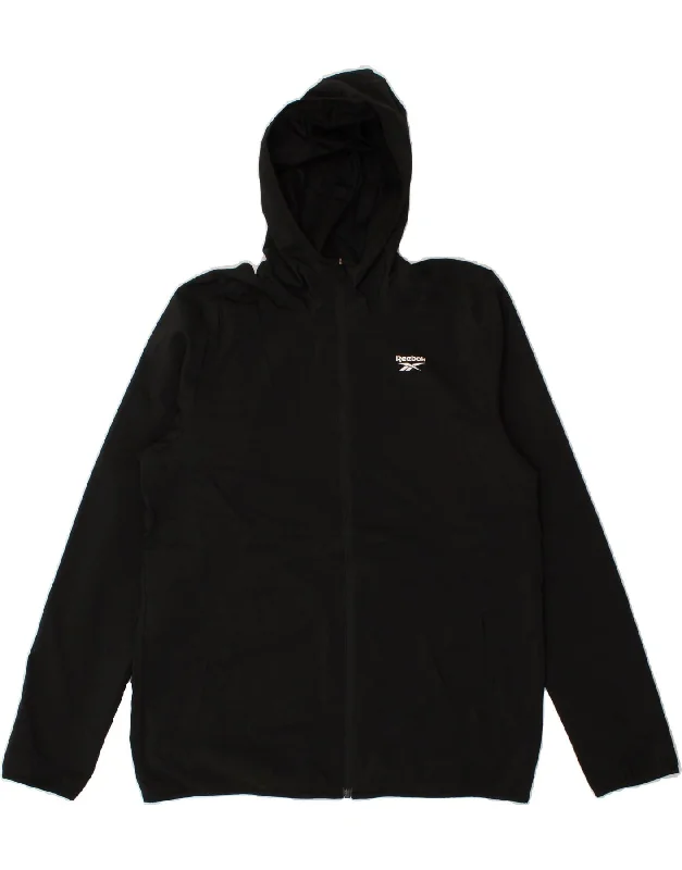 men's bomber jackets with hood -REEBOK Mens Hooded Rain Jacket UK 38 Medium Black Polyester