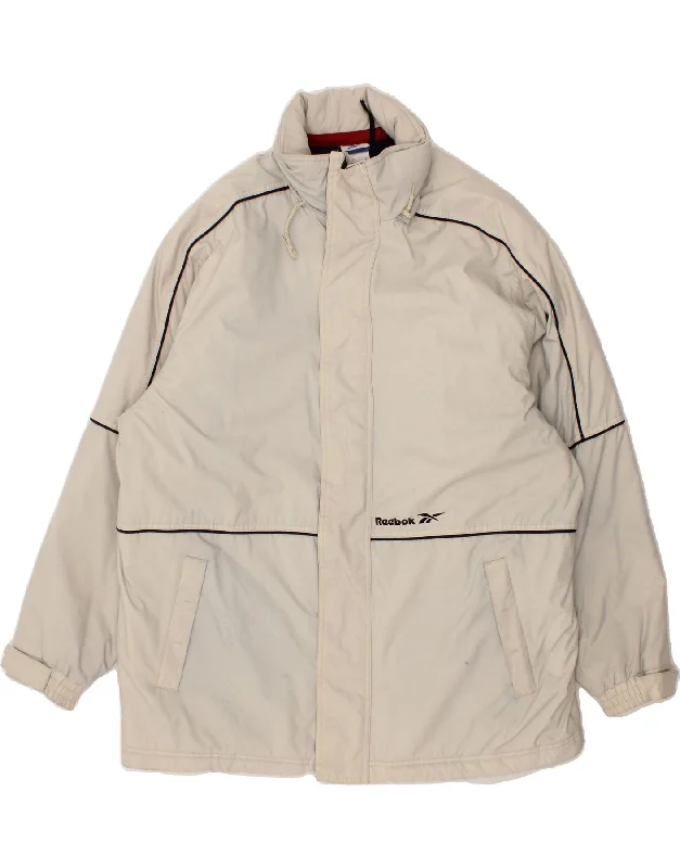 men's shearling jackets -REEBOK Mens Windbreaker Jacket UK 40 Large Beige Polyester