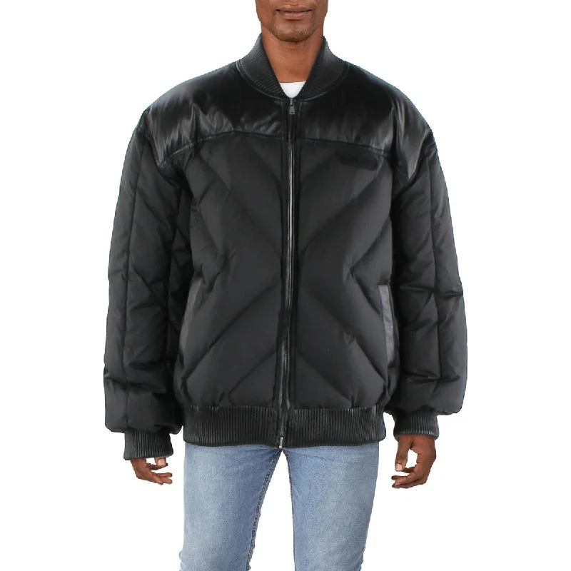 men's motorcycle jackets -RTA Mens Leather Warm Puffer Jacket