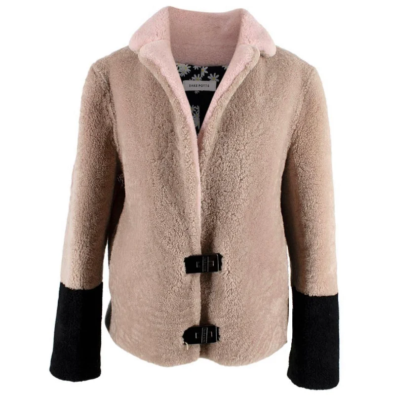 men's army-style jackets -Saks Potts Beige Heidi Rose Shearling Jacket