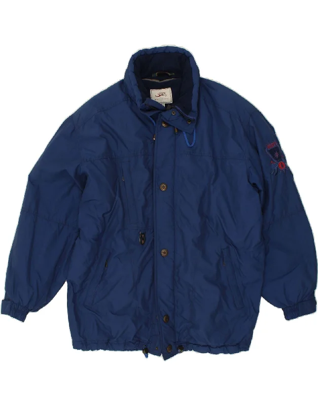 men's wool-blend trench coats -SILVY Mens Windbreaker Jacket IT 56 3XL Navy Blue Nylon