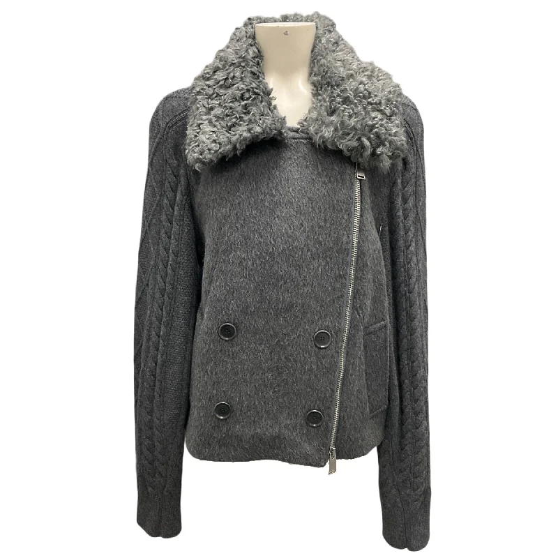 men's trench coats for winter -Simkhai Grey Faux Fur Collar Wool Jacket