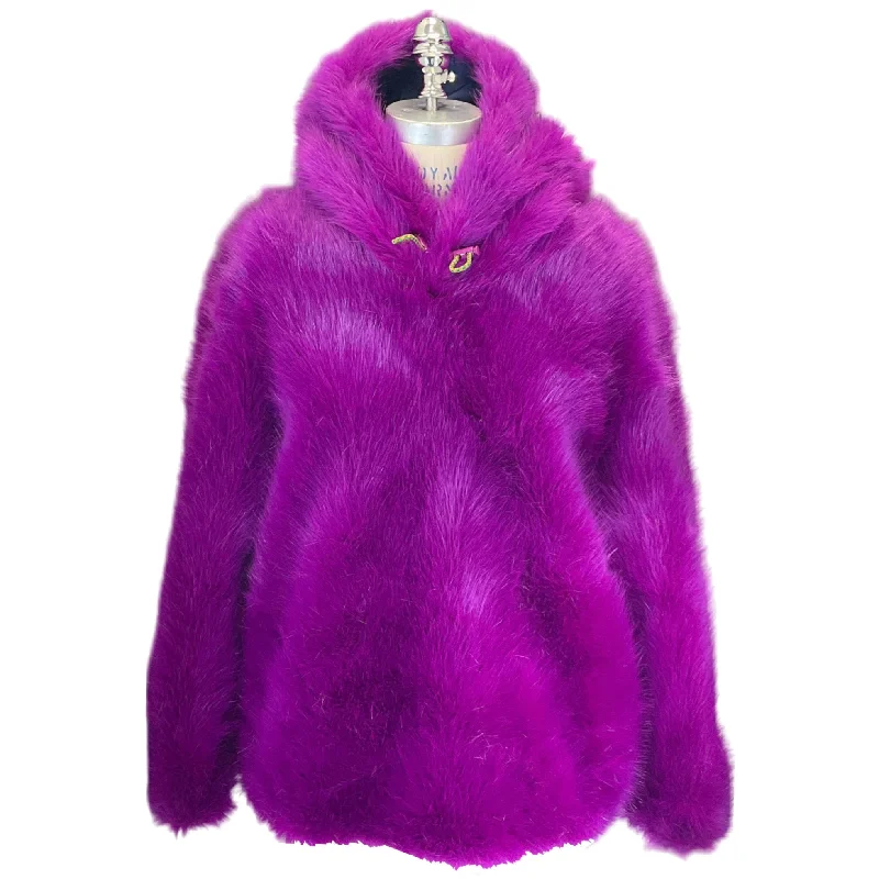 men's army-style jackets -Stella McCartney Purple Hooded Faux Fur Adan Jacket