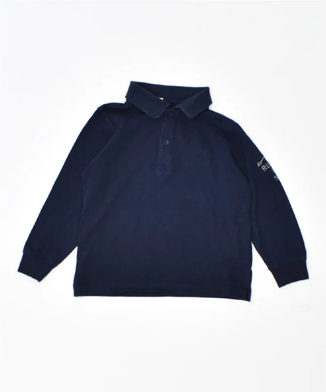 men's luxury cotton polo shirts -SUN68 Boys Graphic Long Sleeve Polo Shirt 3-4 Years Navy Blue Cotton