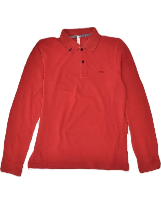 men's long-sleeve polo shirts -SUN68 Boys Long Sleeve Polo Shirt 13-14 Years Red Cotton