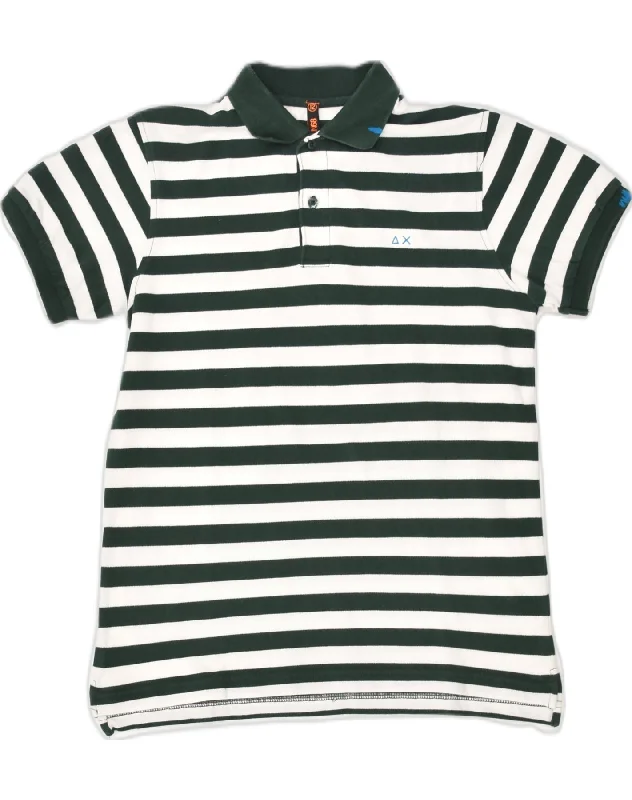 men's regular-fit polo shirts -SUN68 Boys Polo Shirt 11-12 Years Green Striped Cotton