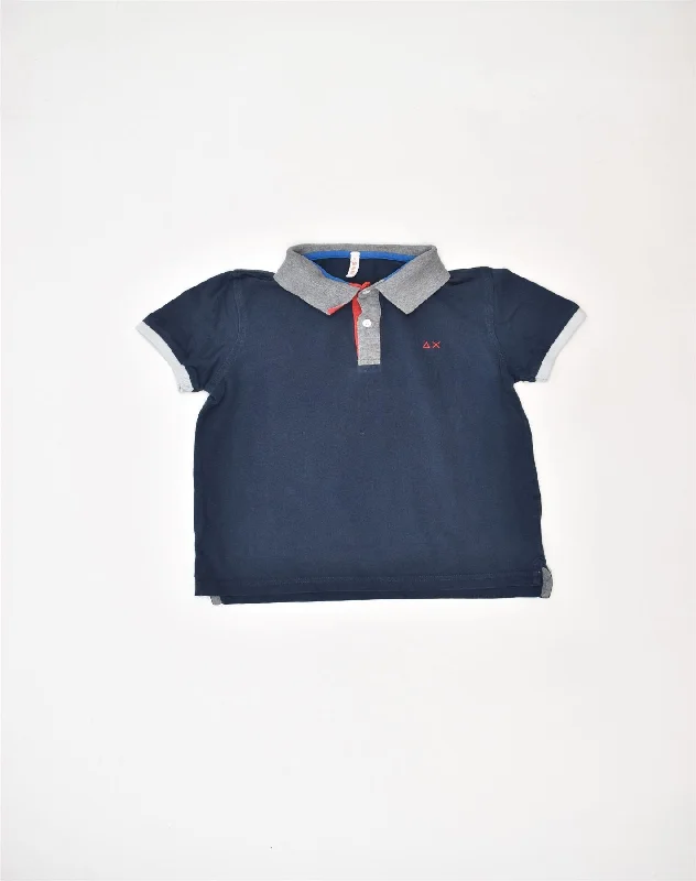 men's casual cotton polo shirts -SUN68 Boys Polo Shirt 5-6 Years Navy Blue Cotton