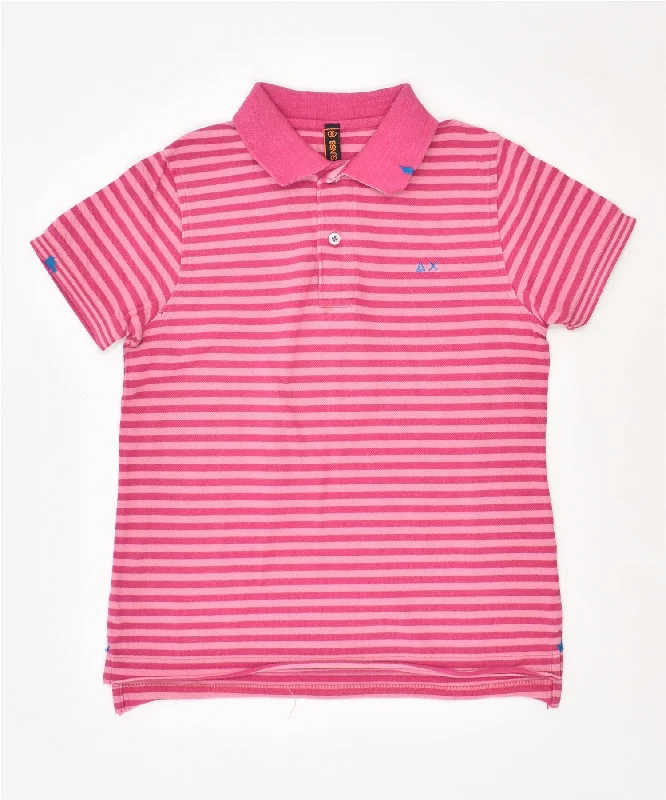 slim fit pique polo shirts for men -SUN68 Boys Polo Shirt 5-6 Years Pink Striped Cotton