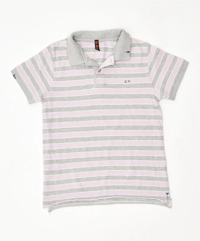 men's short sleeve polo shirts for work -SUN68 Boys Polo Shirt 7-8 Years Pink Striped Cotton Vintage