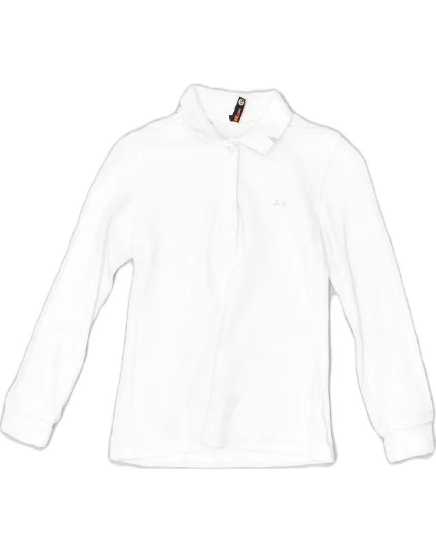 men's casual wear polo shirts -SUN68 Girls Long Sleeve Rugby Polo Shirt 7-8 Years White Cotton