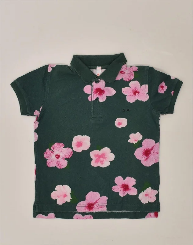 men's pique polo shirts -SUN68 Girls Polo Shirt 3-4 Years Green Floral Cotton