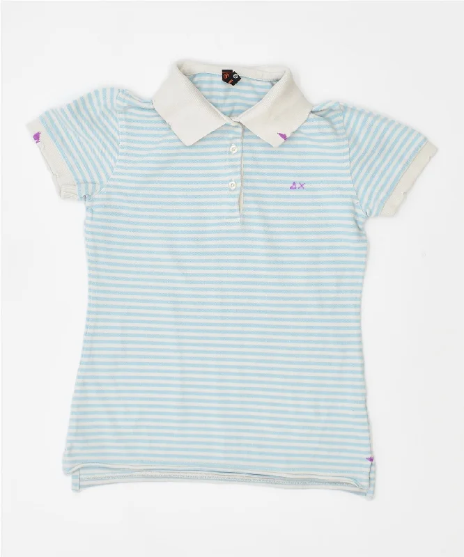 comfortable polo shirts for men -SUN68 Girls Polo Shirt 9-10 Years Blue Striped Cotton Vintage